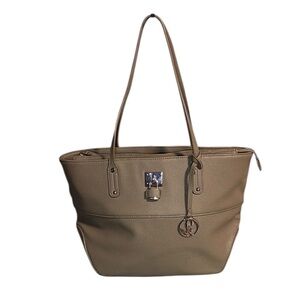 Nine West Olive Green Pebbled Leather Tote - Triple Compartment Shoulder Bag